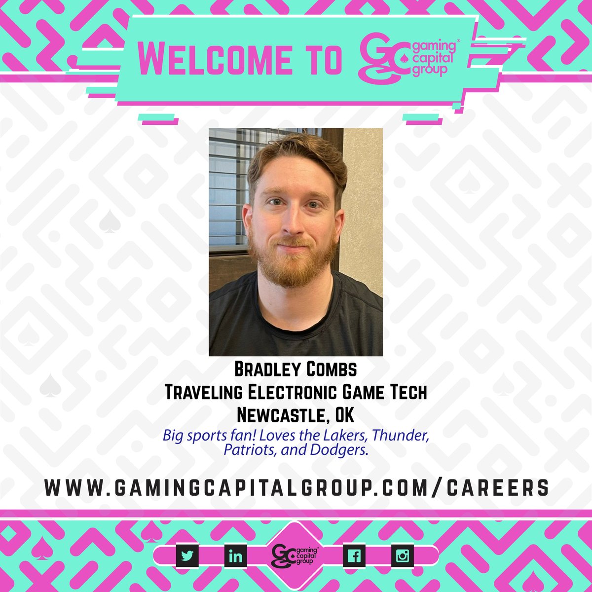 GamingCapitalG1's tweet photo. Congratulations to Bradley on joining Team GCG! We're excited to have you on board and look forward to the contributions you will make. Welcome aboard! 
#NewHire #OklahomaGaming #GamingCapitalGroup #WelcomeAboard https://t.co/bbdCvCPSyK