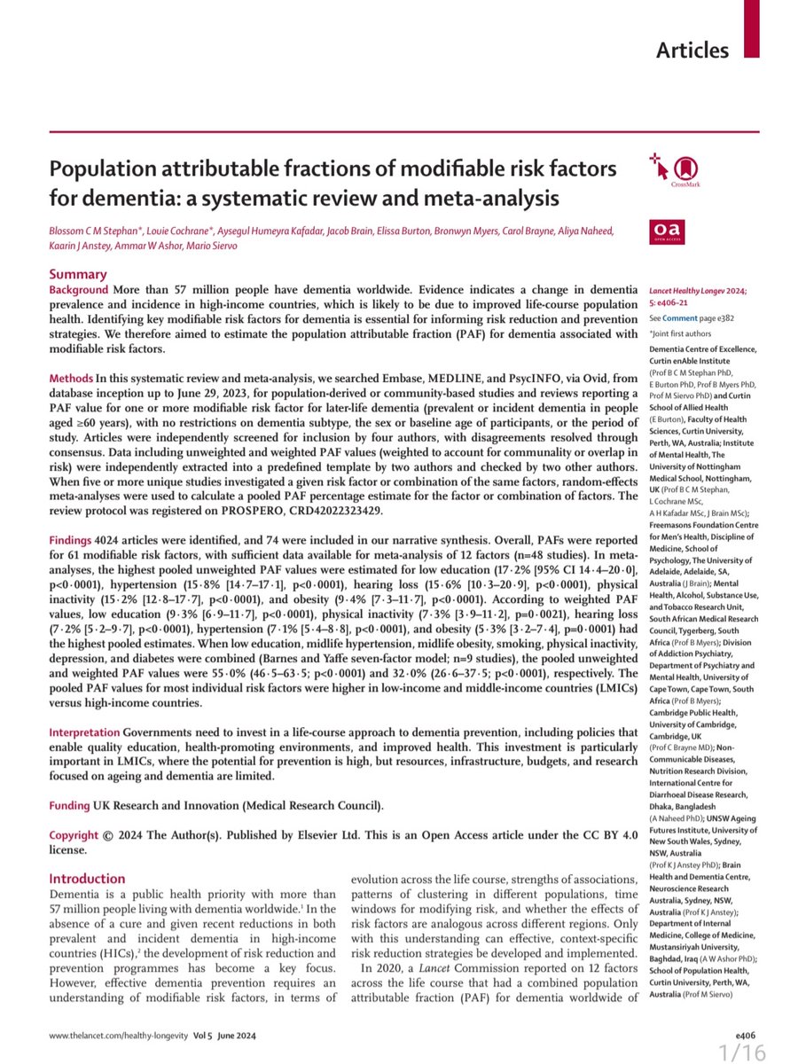 Aysegul Humeyra KAFADAR (@aysegulkafadar) on Twitter photo Excited to share our latest paper in <a href="/LancetLongevity/">The Lancet Healthy Longevity</a> 😃 Addressing #modifiableriskfactors like low physical inactivity could #prevent a significant proportion of #dementia cases globally. authors.elsevier.com/sd/article/S26…
#publichealth #Lancet #systematicreview Excited to share our latest paper in <a href="/LancetLongevity/">The Lancet Healthy Longevity</a> 😃 Addressing #modifiableriskfactors like low physical inactivity could #prevent a significant proportion of #dementia cases globally. authors.elsevier.com/sd/article/S26…
#publichealth #Lancet #systematicreview