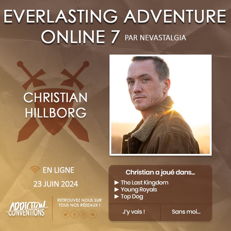 Christian Hillborg sera à la #EAO7, la convention virtuelle de @nevastalgia. #TheLastKingdom 
🎟️ : billetweb.fr/eao7