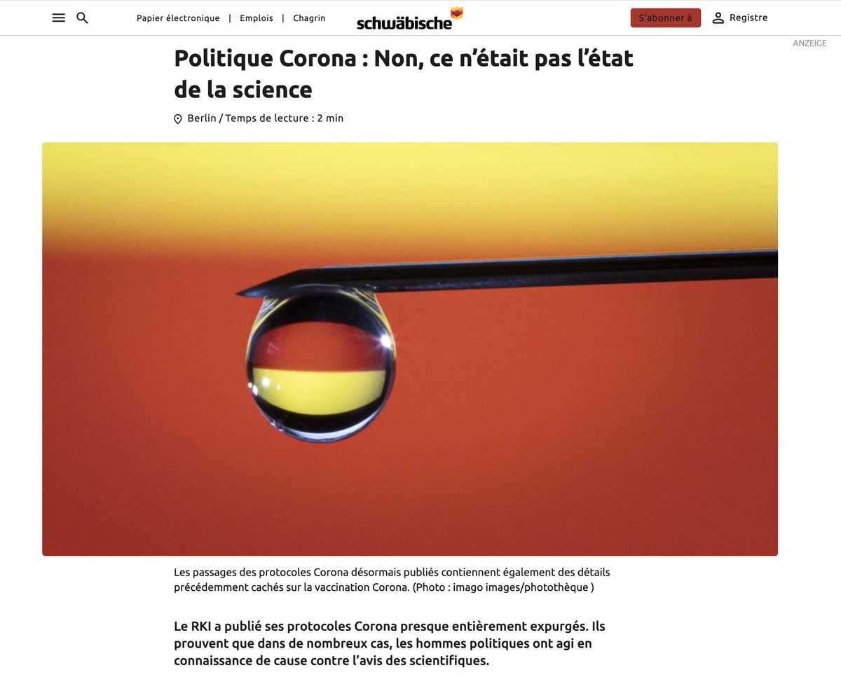 Le scandale éclate partout, en Allemagne, et toujours pas un mot dans les médias français. La meilleure 'Une' 👇 Politique Corona : Non, ce n’était pas l’état de la science. Le RKI a publié ses protocoles Corona presque entièrement expurgés. Ils prouvent que dans de nombreux