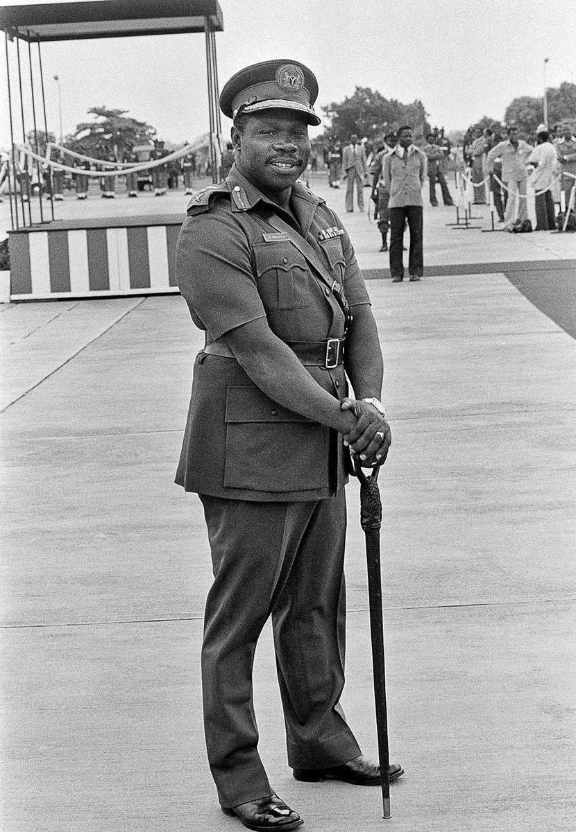 renoomokri's tweet photo. General Obasanjo took this photo in 1978, when he changed Nigeria's National Anthem from Nigeria We Hail Thee, written by a foreigner, to Arise O Compatriots, written by four young Nigerians. https://t.co/oi6V91PjZM