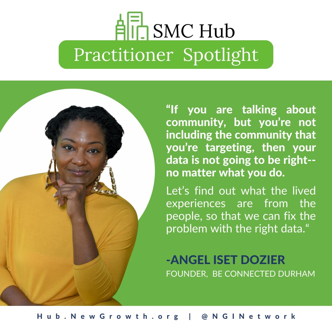New Growth Innovation Network (@nginetwork) on Twitter photo May's Small and Midsized City Practitioner Spotlight is on Angel Iset Dozier, founder of <a href="/beconnecteddurm/">Be Connected Durham & Beyond</a>. Her initiative uses arts, culture, and music to address disparities and promote equity. Watch her interview and connect on NGIN’s SMC Hub! ➡️hub.newgrowth.org May's Small and Midsized City Practitioner Spotlight is on Angel Iset Dozier, founder of <a href="/beconnecteddurm/">Be Connected Durham & Beyond</a>. Her initiative uses arts, culture, and music to address disparities and promote equity. Watch her interview and connect on NGIN’s SMC Hub! ➡️hub.newgrowth.org