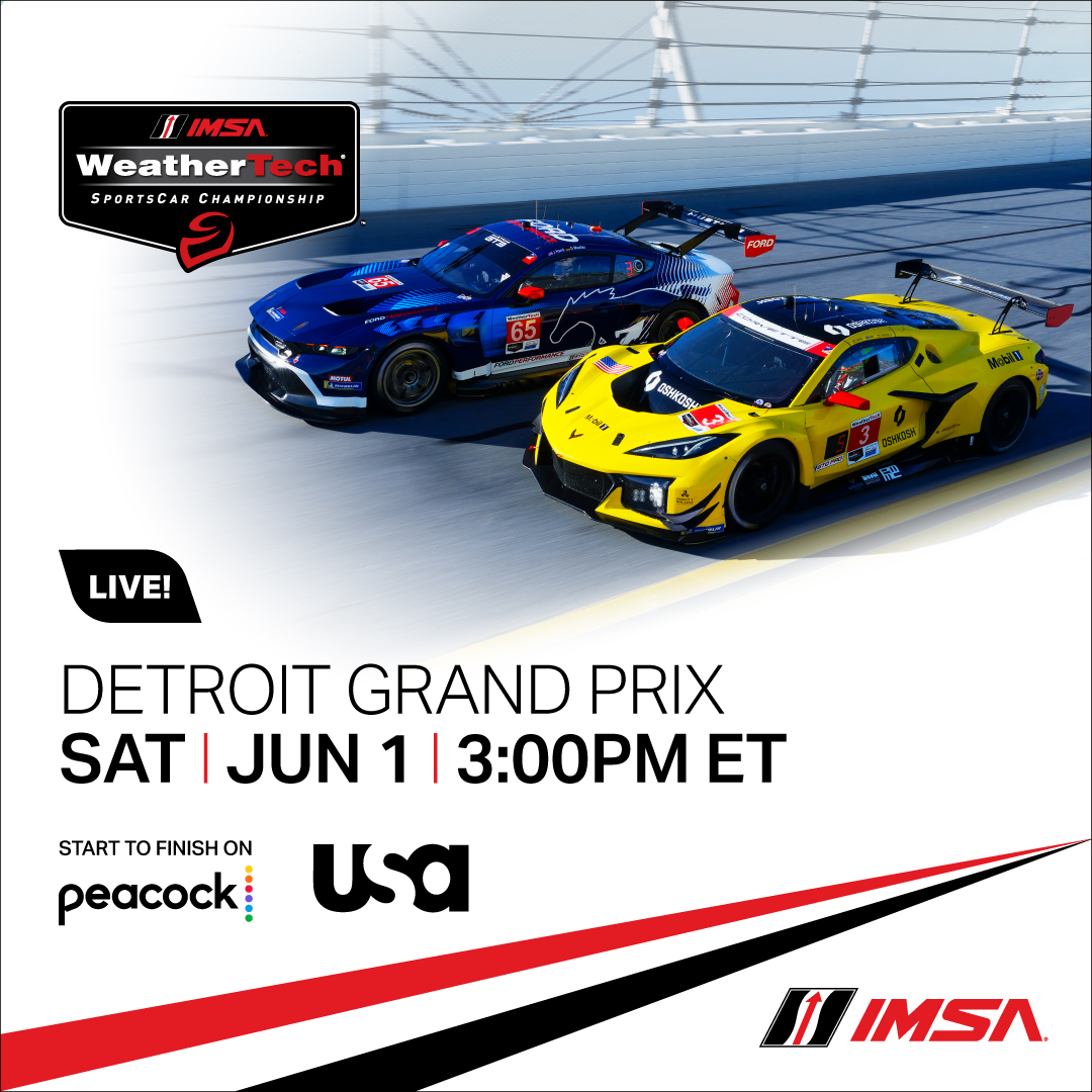 IMSA heads to the @detroitgp this weekend! Tune in on Saturday, June 1st at 3:00 PM ET to catch all of the action! @IMSA / #IMSA