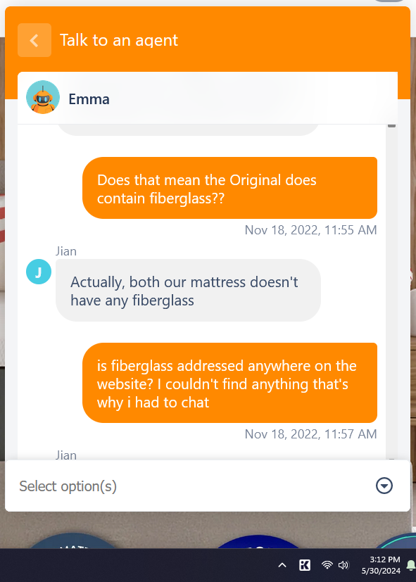 FiberglassFree's tweet photo. While talking to Emma Sleep's live chat yesterday, the chat rep accidentally admitted that the old silica/modacrylic flame barrier was actually glass fiber even though Emma always said it was fiberglass-free! Nice!

#fiberglassmattress #fiberglass #fiberglassfree https://t.co/J0D58bd80v