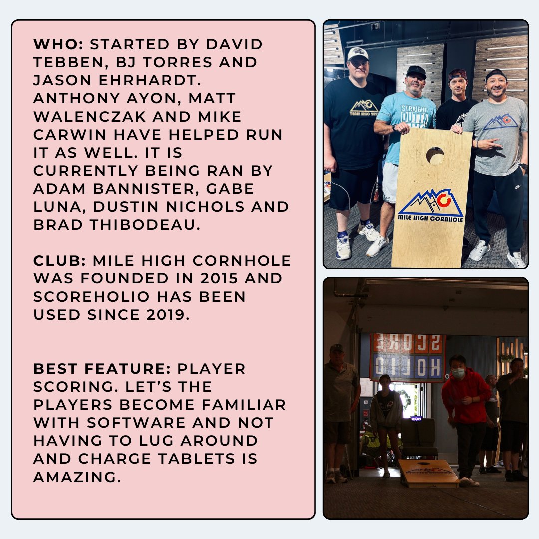scoreholio's tweet image. Congratulations to Mile High Cornhole, our Organizer of the Month for May! Thank you for your dedication and for using Scoreholio!
