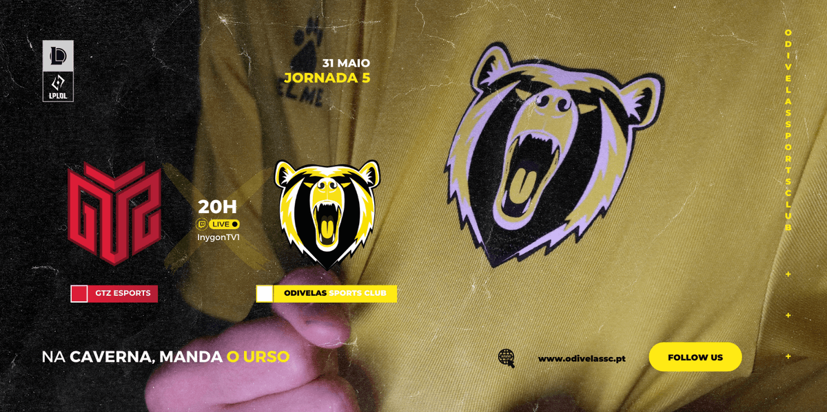OdivelasSC's tweet photo. Jornada #5 - Esperamos por ti!
β°20H
βοΈ GTZ Esports
πΉhttps://t.co/tVqVmyHIJD
π΅π πππππππ ππππ
π π ππππ π»ββοΈβ‘
#garradevencedores #LPLOL #osc #odivelassc #odivelassportsclub https://t.co/vi8pifpKp9