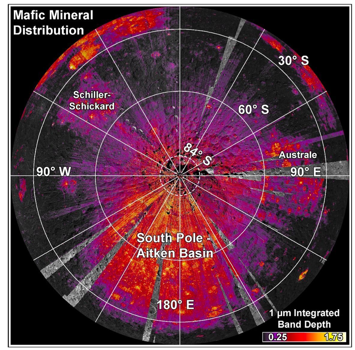 Mineralogical Characterization of the Lunar South Polar Region: 1. The Artemis Exploration Zone. buff.ly/3yKDdCA Mafic signatures are spatially correlated with ejecta from the South Pole Aitken Basin, which may be sampled by Artemis astronauts.