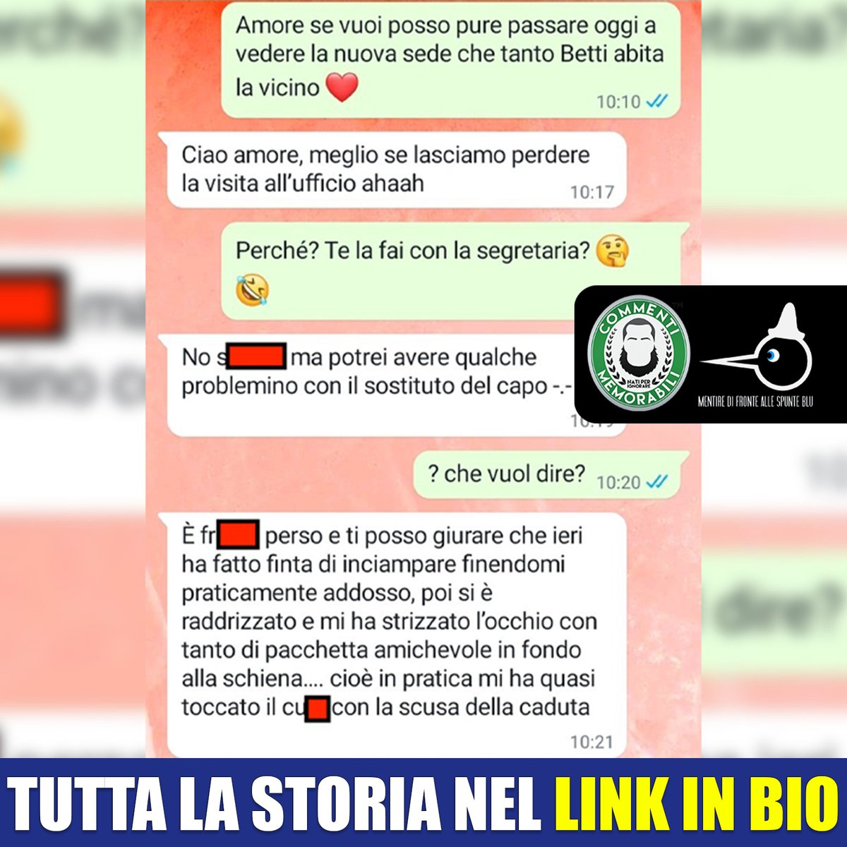 [SPUNTEBLU MEMORABILI] Il sostituto del capo.

Leggete la storia completa nel LINK IN BIO 😜
l8r.it/cK6s

#commentimemorabili #continuatevoi #linkinbio #spunteblu #spunteblumemorabili