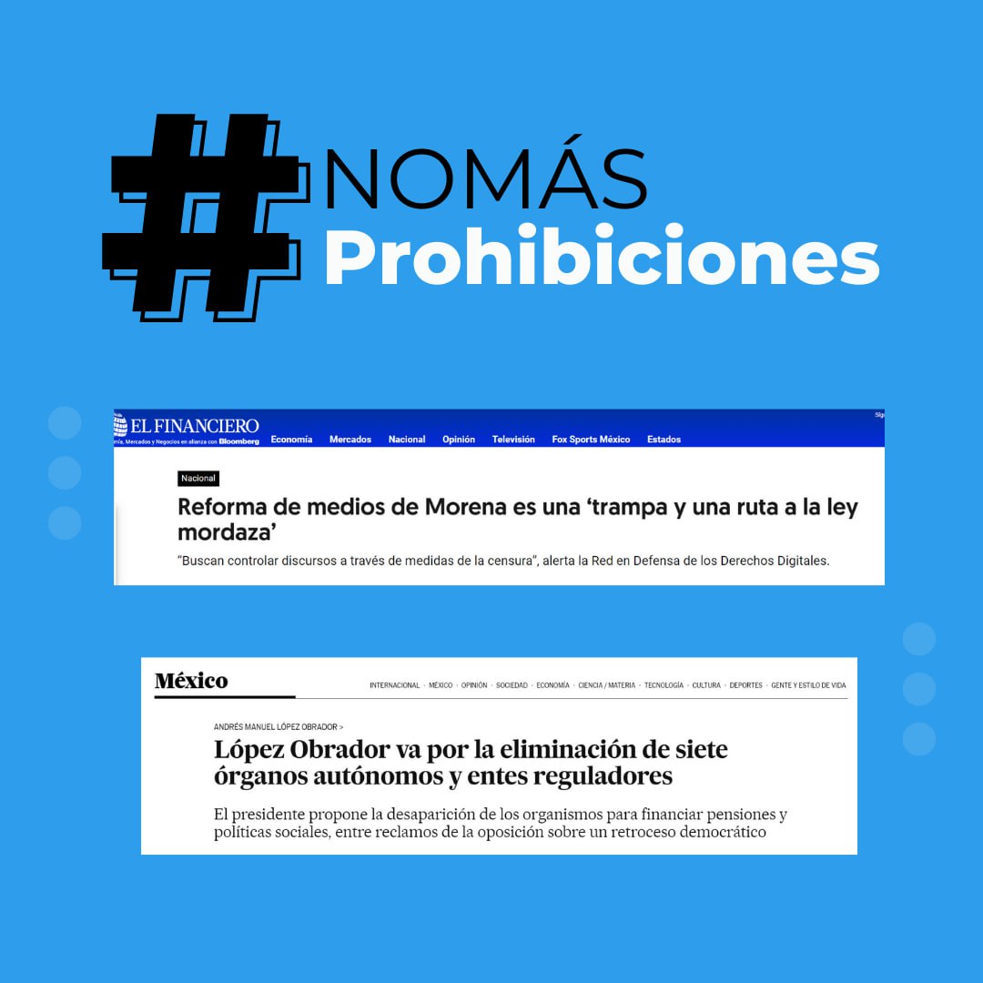 AtencinCiudada's tweet photo. Morena con AMLO se dedicó a Prohibir y Censurar
Traicionaron su frase de "Prohibido/Prohibir" una mentira más de la 4T
Por eso este 2 de junio digamos #NoMasProhibiciones
Da RT si crees que las libertades son mejores que la represión
Da RT si quieres regulación https://t.co/71G65Varyc