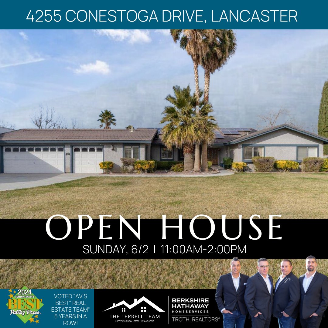DougTerrell3's tweet image. 💥🏘𝑶𝑷𝑬𝑵 𝑯𝑶𝑼𝑺𝑬!! 𝑺𝑼𝑵𝑫𝑨𝒀 6/2 11𝑨𝑴-2𝑷𝑴🏘💥
Hosted by 𝑻𝑯𝑬 𝑻𝑬𝑹𝑹𝑬𝑳𝑳 𝑻𝑬𝑨𝑴.....
4255 Conestoga Drive, Lancaster CA.
Single-story estate on nearly an acre!
Call or text for more information  661-803-0269