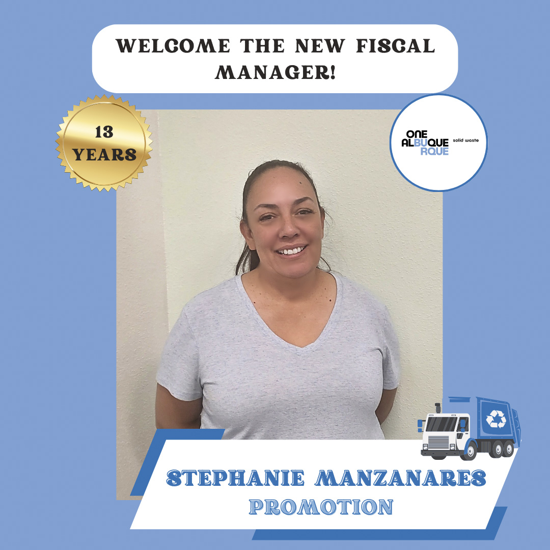 Big shoutout to Stephanie Manzanares for her 12 years of dedication to the City of Albuquerque! Congrats on your new role as fiscal manager at Solid Waste Department! 🌟🥳 . . . #OneAlbuquerque #KeepABQBeautiful #SolidWasteDepartment #Promotion
