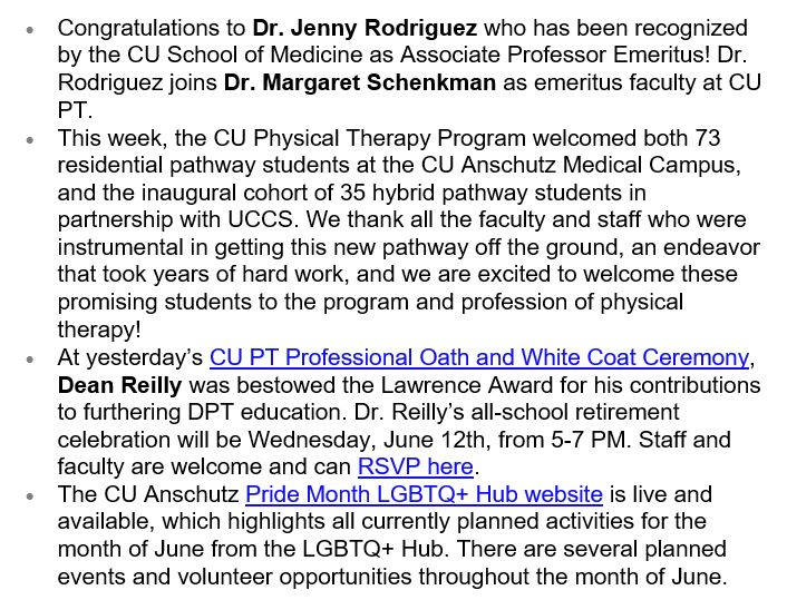 #4FromRChair @VenuAkuthotaMD kudos this week to Drs. Jenny Rodriguez, Dean John J. Reilly, Jr, MD, and all the faculty and staff who helped launch the hybrid DPT pathway! A warm welcome to our incoming @CUPhysTher Class of 2026!