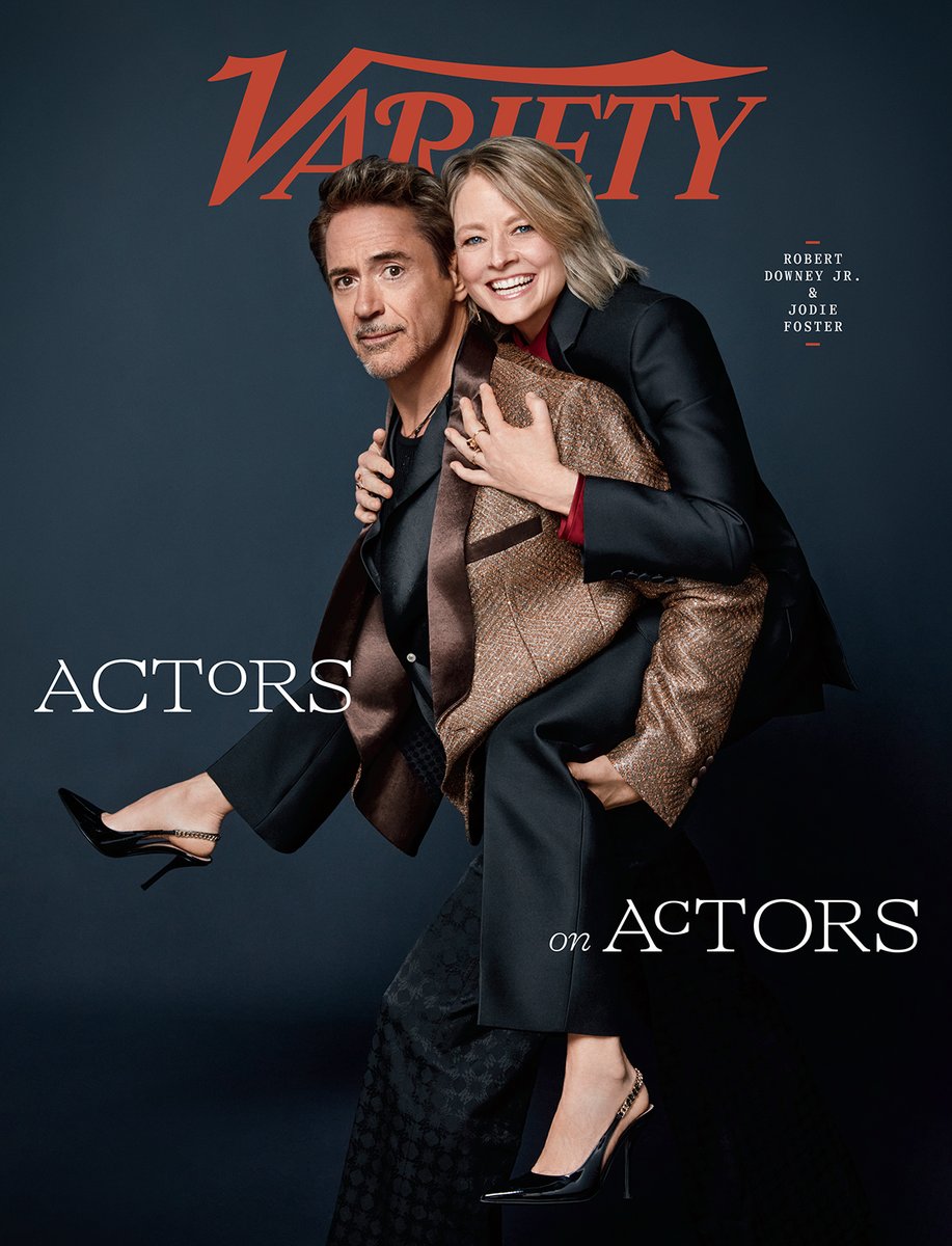 Variety's tweet photo. For Variety’s #ActorsOnActors: 
 
‘You Have a Big Mouth and a Crazy Mind’: Robert Downey Jr. and Jodie Foster Reunite to Discuss TV Triumphs and Being ‘Surprisingly’ Open to Iron Man Return 
 
https://t.co/xf8WNWINbE https://t.co/iUtoRpMPrS