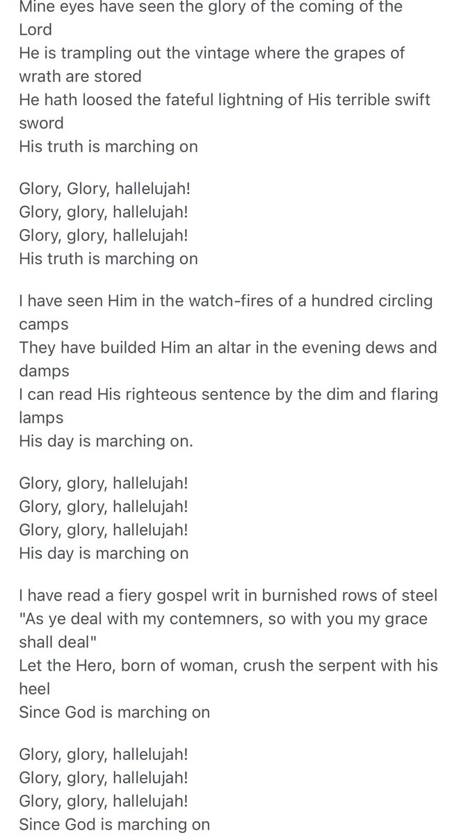 The Battle Hymn of the Republic has such fire lyrics, hard to believe that a song with this syntax is known by heart by millions of Americans