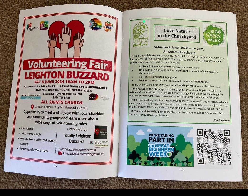 TotallyLocal_LB's tweet image. Join us next week Sat 8 June at @allsaintsLB for two fab events: the #VolunteeringFairLB and also #LoveNatureintheChurchyard as part of #greatbiggreenweekleightonbuzzard . All happening in #MonthofCommunity 💚🧡 Please spread word 🗣️All welcome! 
@TheBigHelpOut24 @VolunteersWeek