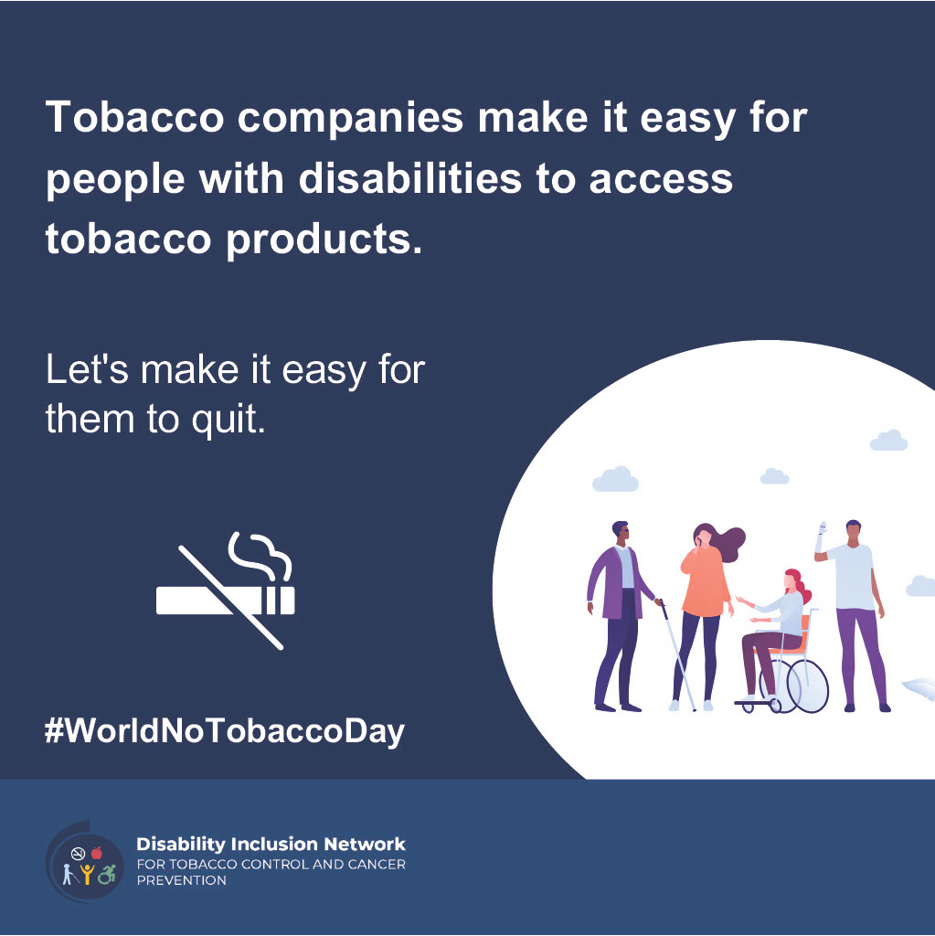 AmericanCancer's tweet photo. On #WorldNoTobaccoDay, ACS is proud to announce our participation in a new group lead by the National Association of Chronic Disease Directors to help people with disabilities quit smoking &amp; prevent cancer. #DisabilityInclusionNetwork https://t.co/MRqxM6ZhHF