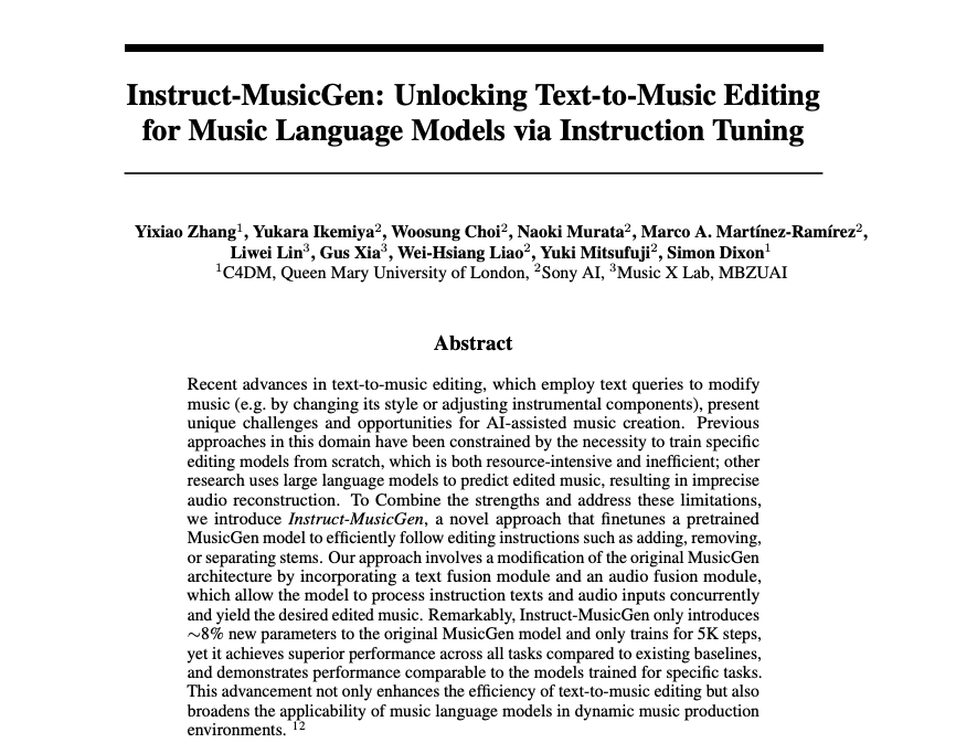 Yixiao_Zhang_'s tweet image. We made instruct-MusicGen open-sourced! 😀 It includes both training & inference code.
Since Slakh2100 dataset contains copyright audio data, we are not able to publicly share the ckpt😭
Paper: arxiv.org/abs/2405.18386
Code: github.com/ldzhangyx/inst…
Demo: bit.ly/instruct-music…