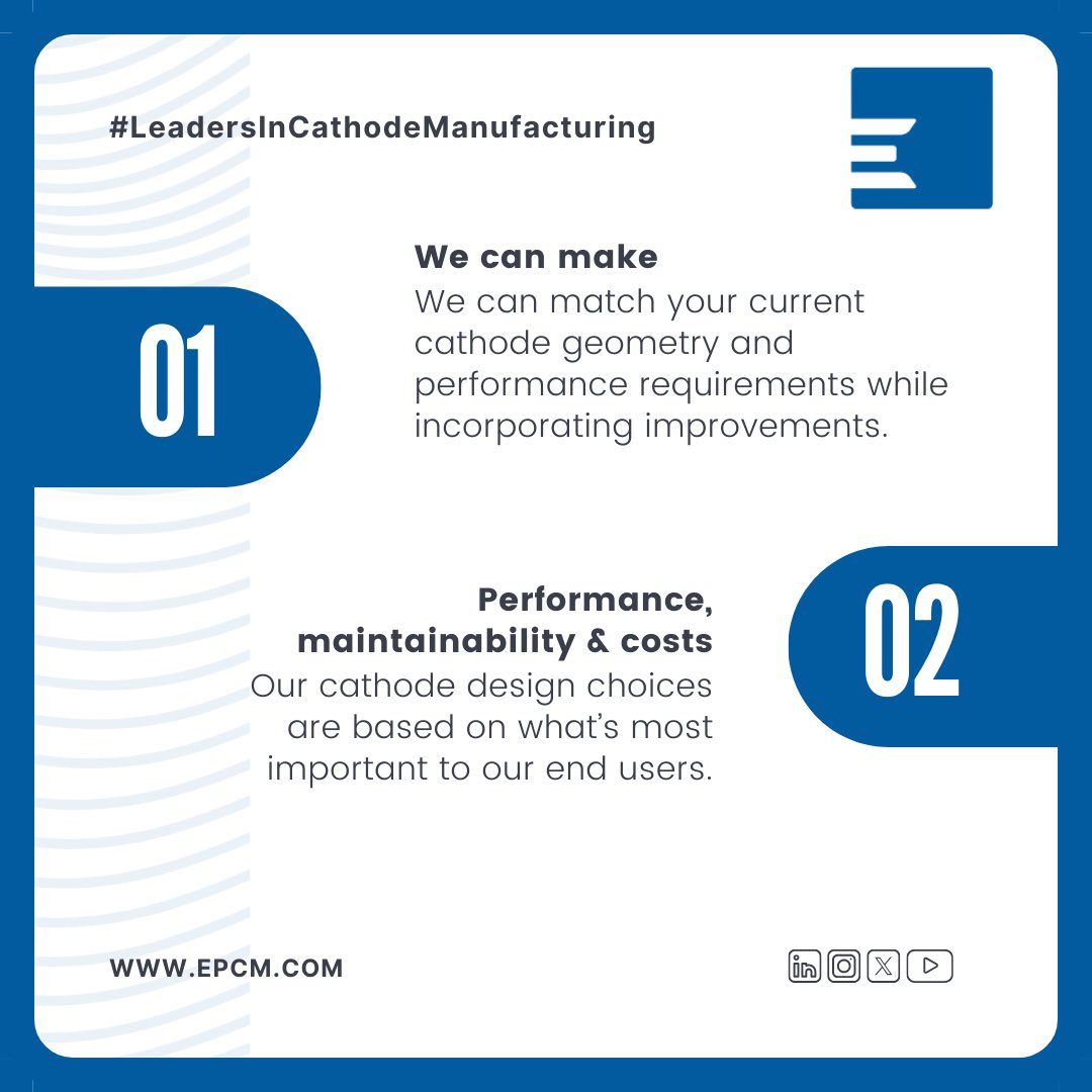 TheEpcmGroup's tweet image. ✔️📊Performance, maintainability, and cost-efficiency – our cathode designs prioritize your needs. We can match your current cathode specs while incorporating our innovative designs for added advantages. Know more 👇🏼
#CathodeDesign #EPCMSolutions #OptimizedPerformance