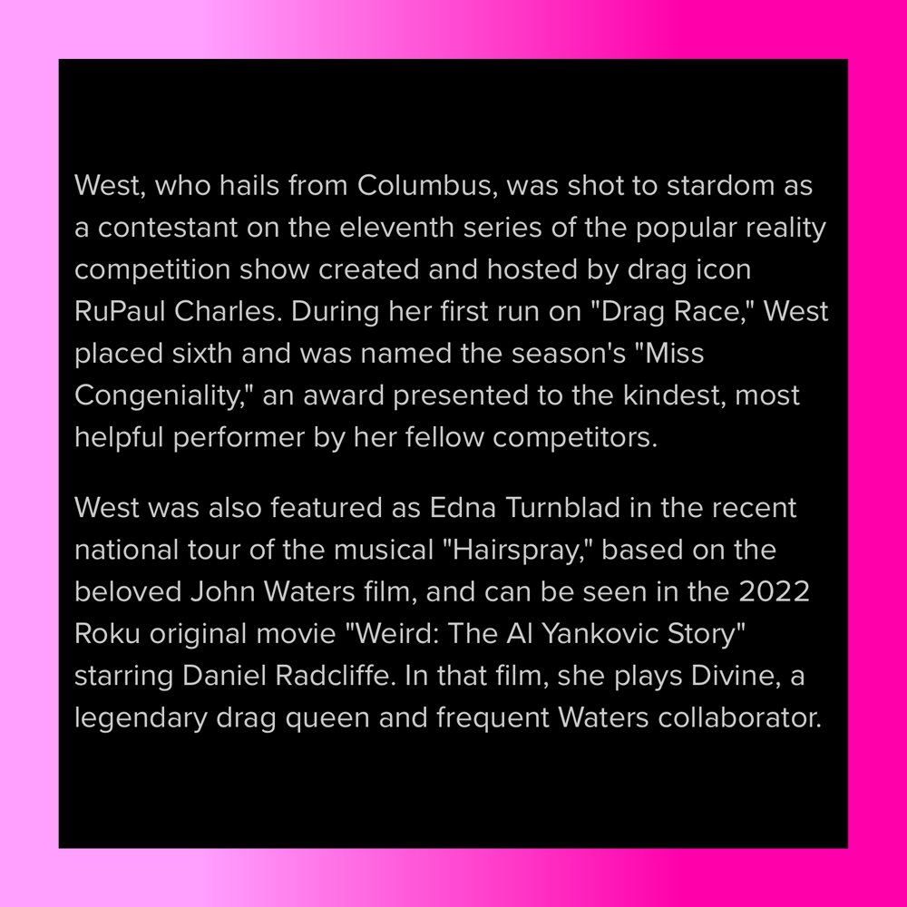Our very own #NinaWest will be the featured performer at the upcoming @NCMChorus's #LoudAndProud concerts on June 1 and 2. Learn more in this @WKYC article and then grab your tickets to come celebrate #Pride!
Article-&gt; bit.ly/3wIJlKZ

#PEGpresents #NinaWest #DragRace