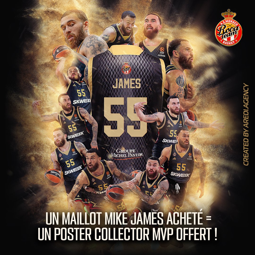 👑 𝑶𝑭𝑭𝑹𝑬 𝑺𝑷𝑬́𝑪𝑰𝑨𝑳𝑬 𝑴𝑽𝑷 ✨️ 👕 Pour chaque maillot de Mike James acheté, recevez un poster collecteur du MVP de l'Euroleague 🐐🌠 ⏩️ Rendez-vous sur notre boutique en ligne 👀👇 boutique.asmonaco.basketball/fr/ #RocaTeam #DagheMunegu