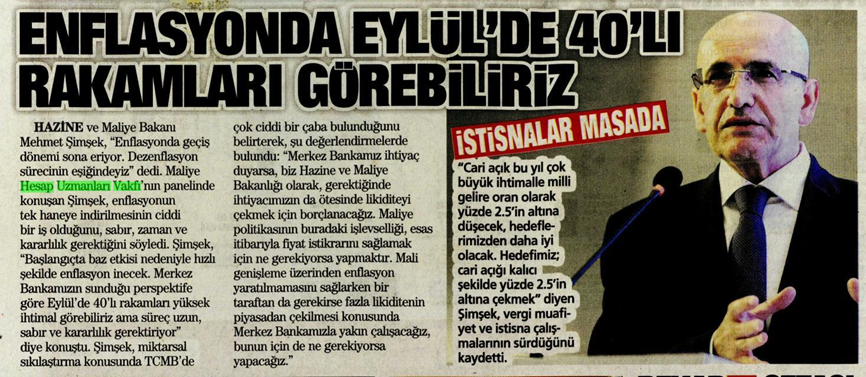 İstanbul'da 29  Mayıs 2024'te gerçekleştirdiğimiz "Enflasyonla Mücadele ve Merkez Bankacılığı panelimizin TAKVİM Gazetesi'ndeki yansıması:
