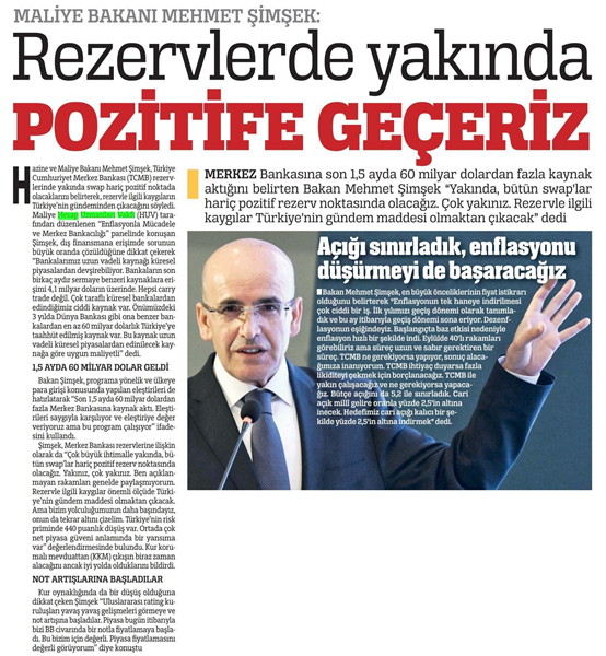 İstanbul'da 29  Mayıs 2024'te gerçekleştirdiğimiz "Enflasyonla Mücadele ve Merkez Bankacılığı panelimizin Türkiye Gazetesi'ndeki yansıması: