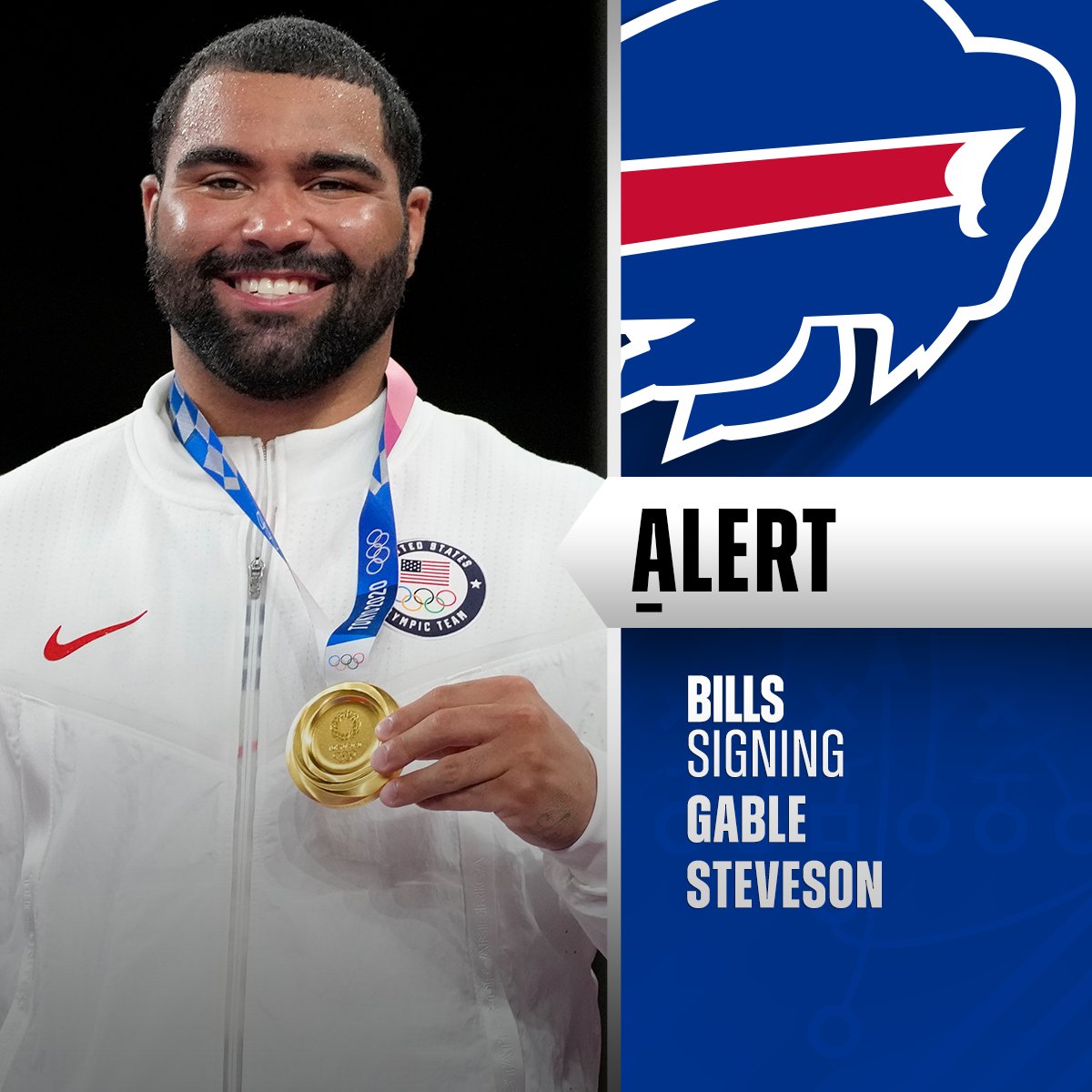 Gable Steveson, Olympic wrestling gold medalist, signing with Bills as DT. He won gold at the 2020 Olympics and is a 2x NCAA wrestling national champion.