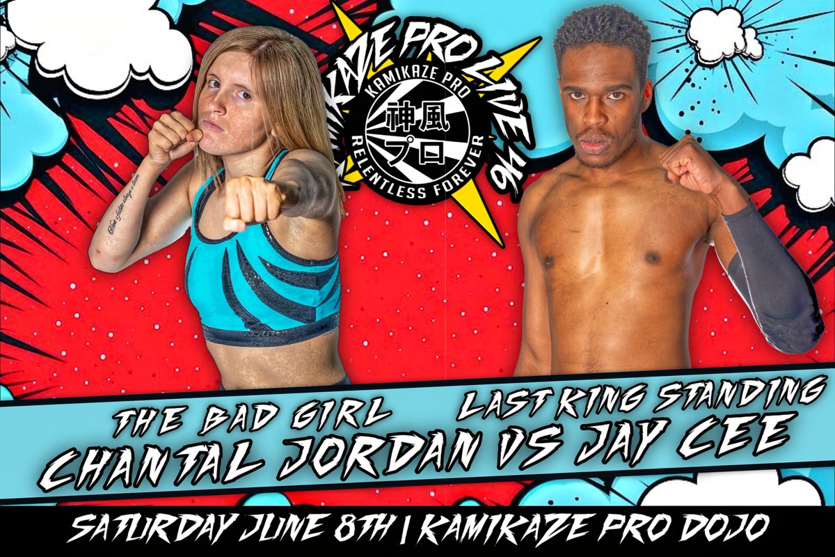 The 6th match for #KPLive46 on Saturday 8th June at the Kamikaze Pro Dojo in Digbeth, Birmingham @chantaljordan_ vs @JayCeeWrestler Tickets: ringsideworld.co.uk/events.php?id=…
