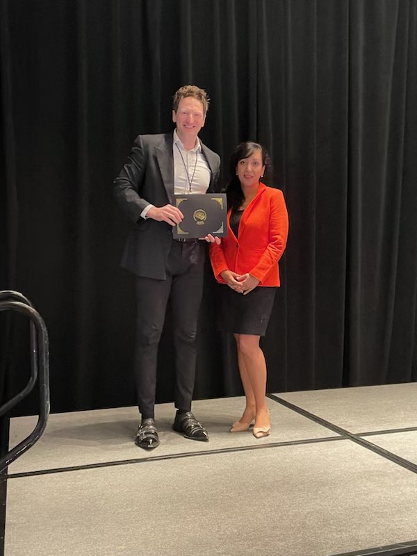 Joseph Taylor, MD, PhD, with Sepideh Bajestan, MD, PhD, Chair of the ANPA Awards Committee, receiving the Sidney R. Baer, Jr. ANPA Career Development Award at the 34th annual ANPA meeting in Houston, TX in March, 2024!