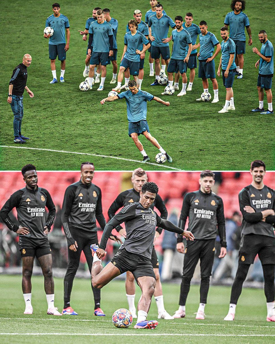 Both of these photos were taken ahead of a Real Madrid Champions League final. Same energy 🥶 (h/t @theMadridZone)