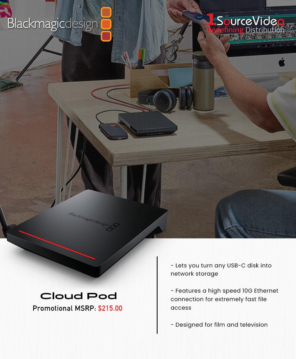 The @Blackmagic_News Cloud Pod lets you turn any USB-C disk into network storage!

#BlackmagicDesign #1SourceVideo #CloudPod #networkdisk #flashmemory #filesharing #multiuser #filestorage #largemediafiles #filmmaking #footage #SSD #recording #distribution #RedefiningDistribution