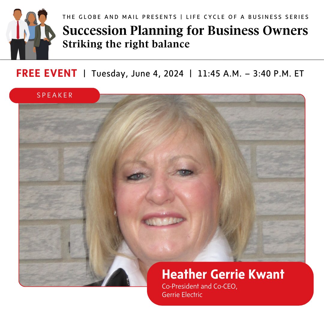 Elaine and Heather will be speaking at <a href="/TheGlobeEvents/">Globe and Mail Events</a>’ Succession Planning on June 4th, 2024. This free event will explore the best practices for building a succession plan. To sign up, visit: tgam.ca/452VRRY 

#GlobeSuccession #SuccessionPlanning #GerrieElectric