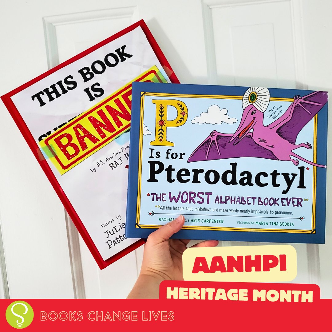 Celebrate Asian American, Native Hawaiian, and Pacific Islander Heritage Month by reading books by AANHPI authors! 🎉 P Is for Pterodactyl written by Raj Haldar & Chris Carpenter, illustrated by Maria Beddia This Book Is Banned written by Raj Haldar, illustrated by Julia Patton