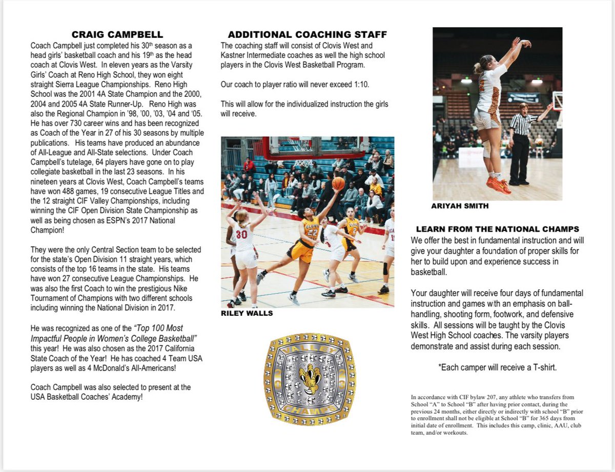 CWGirlsBball's tweet photo. CWGBB’S NIKE CAMP OF CHAMPIONS
IS ONLY 3 WEEKS AWAY!
🔥 🔥 🔥

June 17-20

Open to all girls entering grades K-8th
Don’t miss out on getting your daughter signed up
for the largest and longest running girls basketball 
camp in the Central Valley! https://t.co/Cgno8kefBm