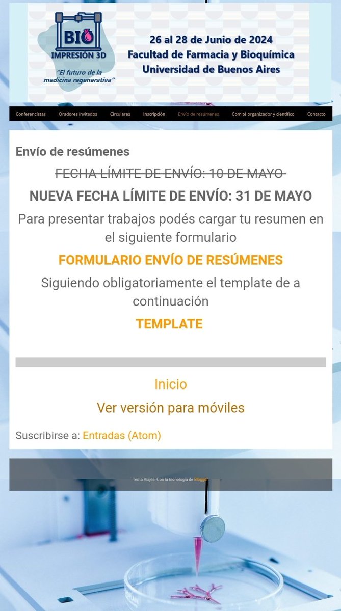 nanobmlab's tweet photo. Ya enviaste tu resumen para el congreso sobre Bioimpresión 3D?
Todavía tenes tiempo!
Tenemos inscritos de México, Paraguay,  Perú, El Salvador, Brasil, España, Alemania,  Sudáfrica.
Además de los expertos expositores de Alemania, España, Inglaterra, Francia, Brasil y Argentina https://t.co/DjSh3V8AQU