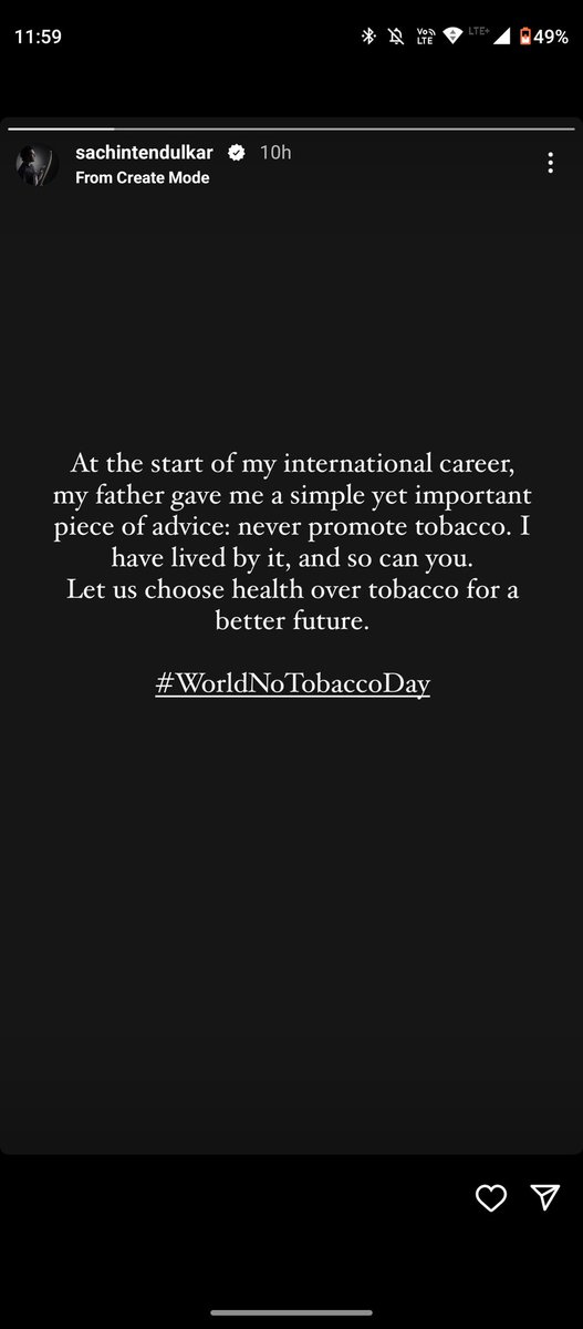 There's a god of cricket Mr @sachin_rt who doesn't promote tobacco and we have other former legends #kapildev , #sunilgavaskar , @virendersehwag who openly promote tobacco for money which is more valuable to them than self-respect #worldnotobaccoday