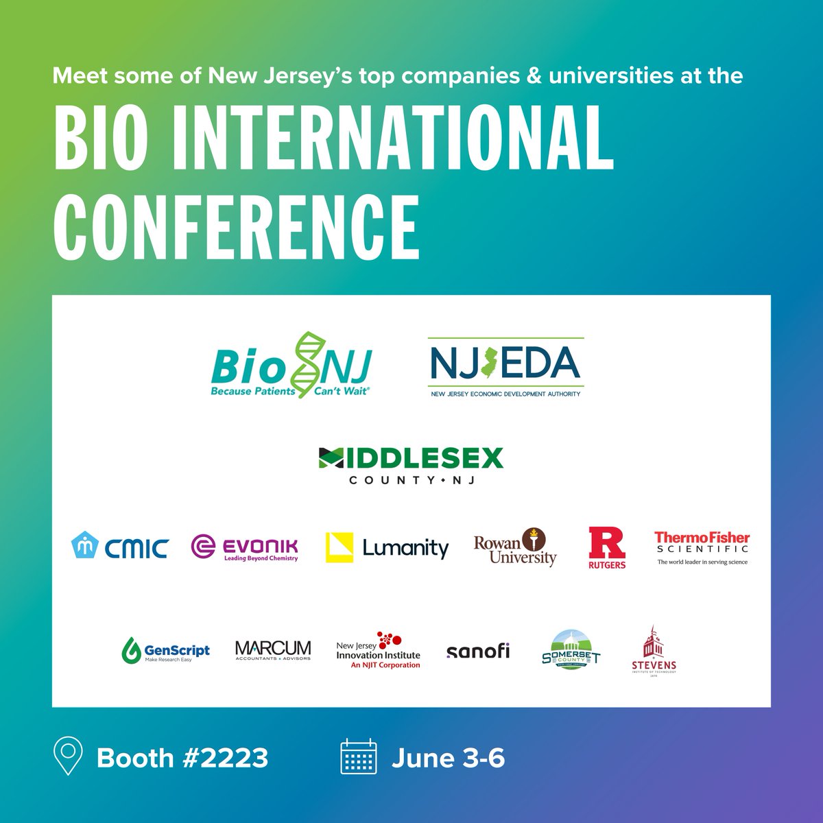 ChooseNJ's tweet image. Are you headed to @IAmBiotech? Meet us and some of the top life sciences representatives in the State at our New Jersey Pavilion (booth #2223)! #BIO2023
Companies, organizations, and higher education institutions represented at the New Jersey Pavilion include: @BioNJ_Org... 🧵