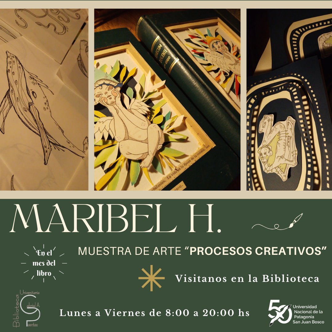 bugap's tweet photo. 🎨  Desde este viernes y por todo el mes de Junio, mes del libro, estará en  Biblioteca la muestra "Procesos Creativos" de la artista Maribel  Huenchuman. En la misma se presentan diferentes series de producciones  acerca de la naturaleza y su distorsión visual. https://t.co/ffrVQ1ii0V