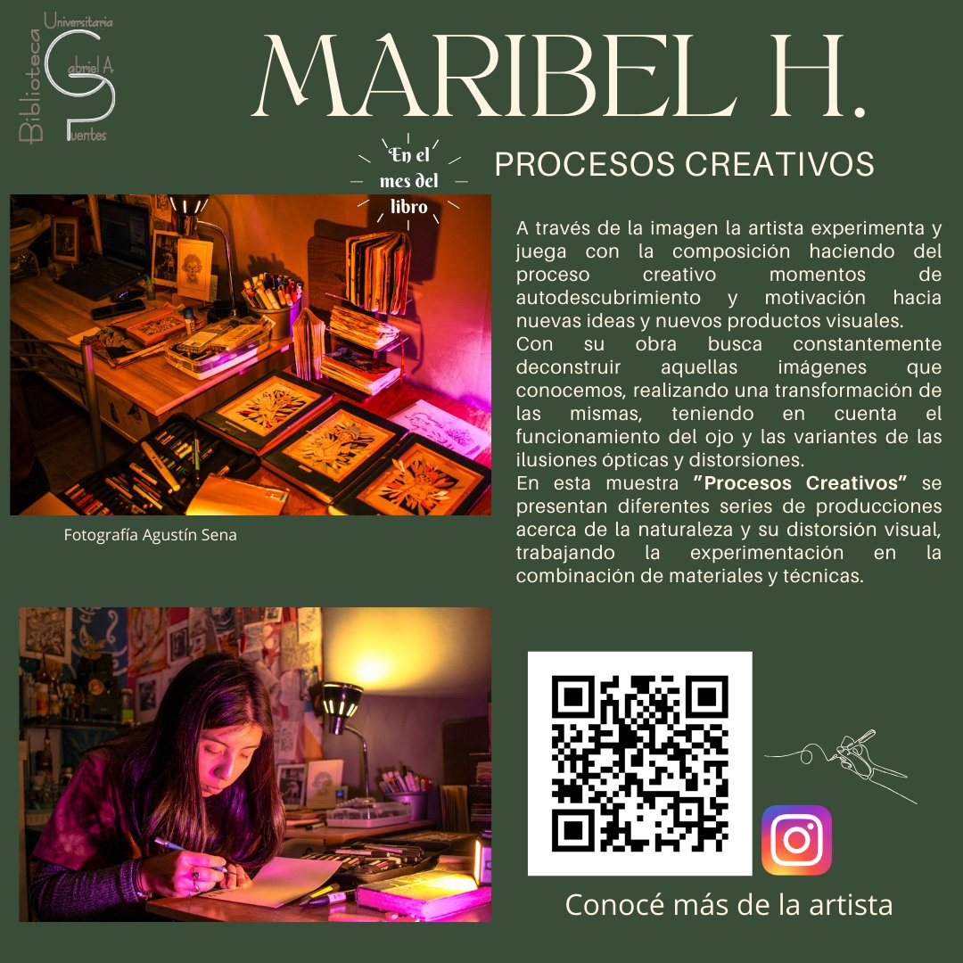 bugap's tweet photo. Desde este viernes y por todo el mes de Junio, mes del libro, estará en  Biblioteca la muestra "Procesos Creativos" de la artista Maribel  Huenchuman. En la misma se presentan diferentes series de producciones  acerca de la naturaleza y su distorsión visual. https://t.co/dsxjpgsYOY