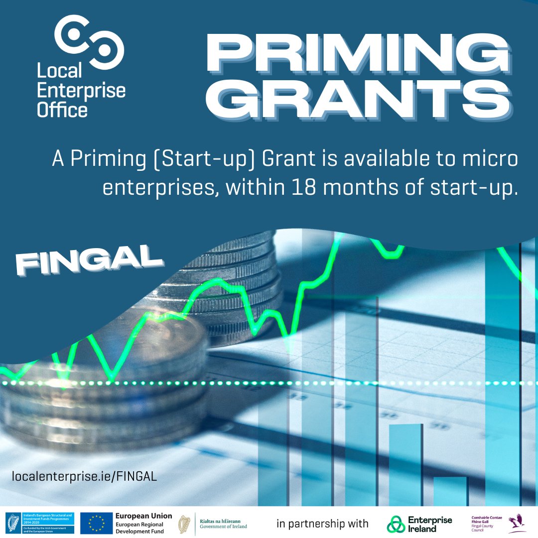 A Priming (Start-up) Grant is available to micro-enterprises, within 18 months of start-up. Find details of eligibility & expenditure criteria at ow.ly/irWq50QqUOt #Financialsupports #fingal #makingithappen #grants @fingalcoco