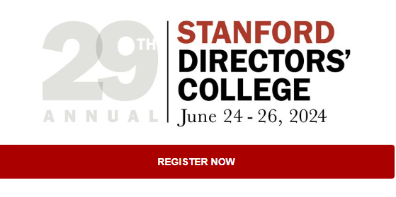 StanfordRock's tweet photo. Level up your board governance at Directors College: Keynotes from industry & academic leaders, networking w/ fellow board members & execs & expanded simulated exercises for practical strategies to respond to real-world #boardgov challenges. Register here: https://t.co/emUNqp7amq https://t.co/t5h22axJDr