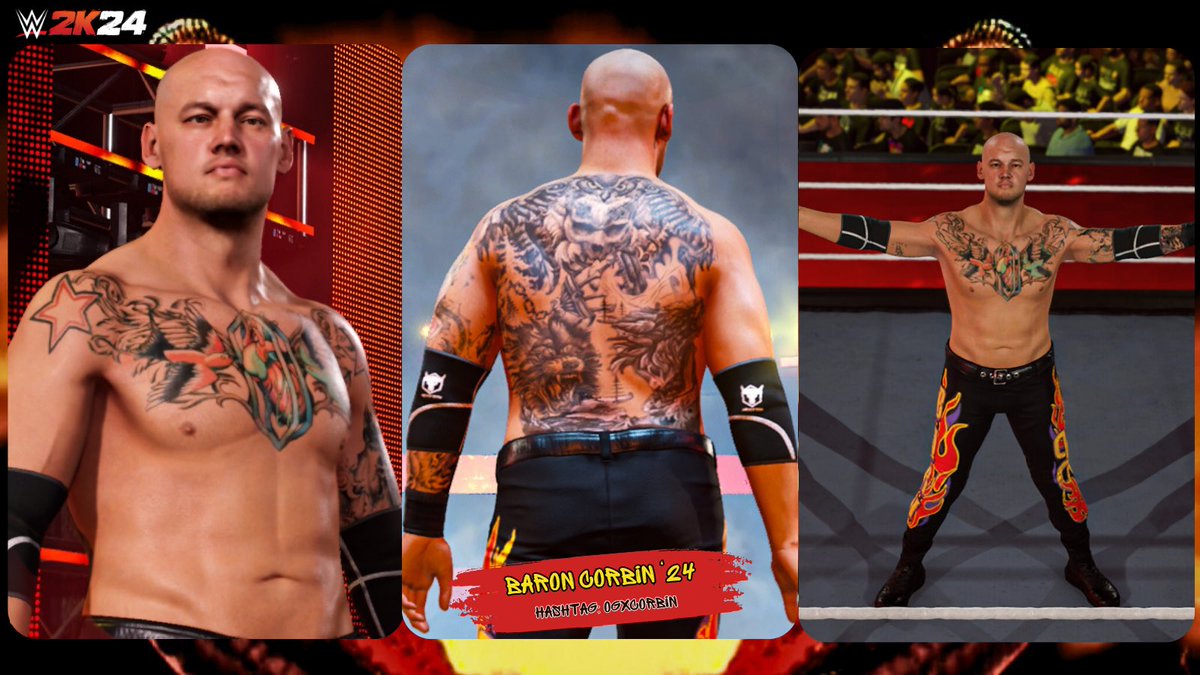 New upload to #WWE2K24 Community Creations 

Baron Corbin '24

Tag: OGXCORBIN

Includes:
• Updated back tattoos 
• ⁠Updated facial hair w/dye
• ⁠Enhanced wrinkles
• ⁠Commentary w/mute call name
• ⁠Can be set as an ALT.
#Smackdown