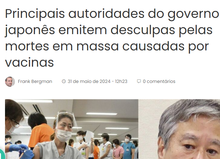 Autoridade do governo japonês emitem desculpas pelas mortes em massa causadas por vacinas

O pedido de desculpas foi feito por Kazuhiro Haraguchi, ex-ministro de Assuntos Internos e Comunicações do Japão que atualmente atua como membro da Câmara dos Representantes.

Haraguchi fez