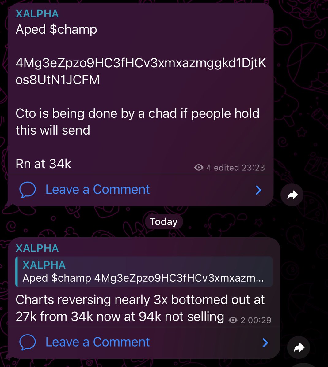 Join the channel

t.me/xalphacrypto

Also buy some $champ 

4Mg3eZpzo9HC3fHCv3xmxazmggkd1DjtKos8UtN1JCFM