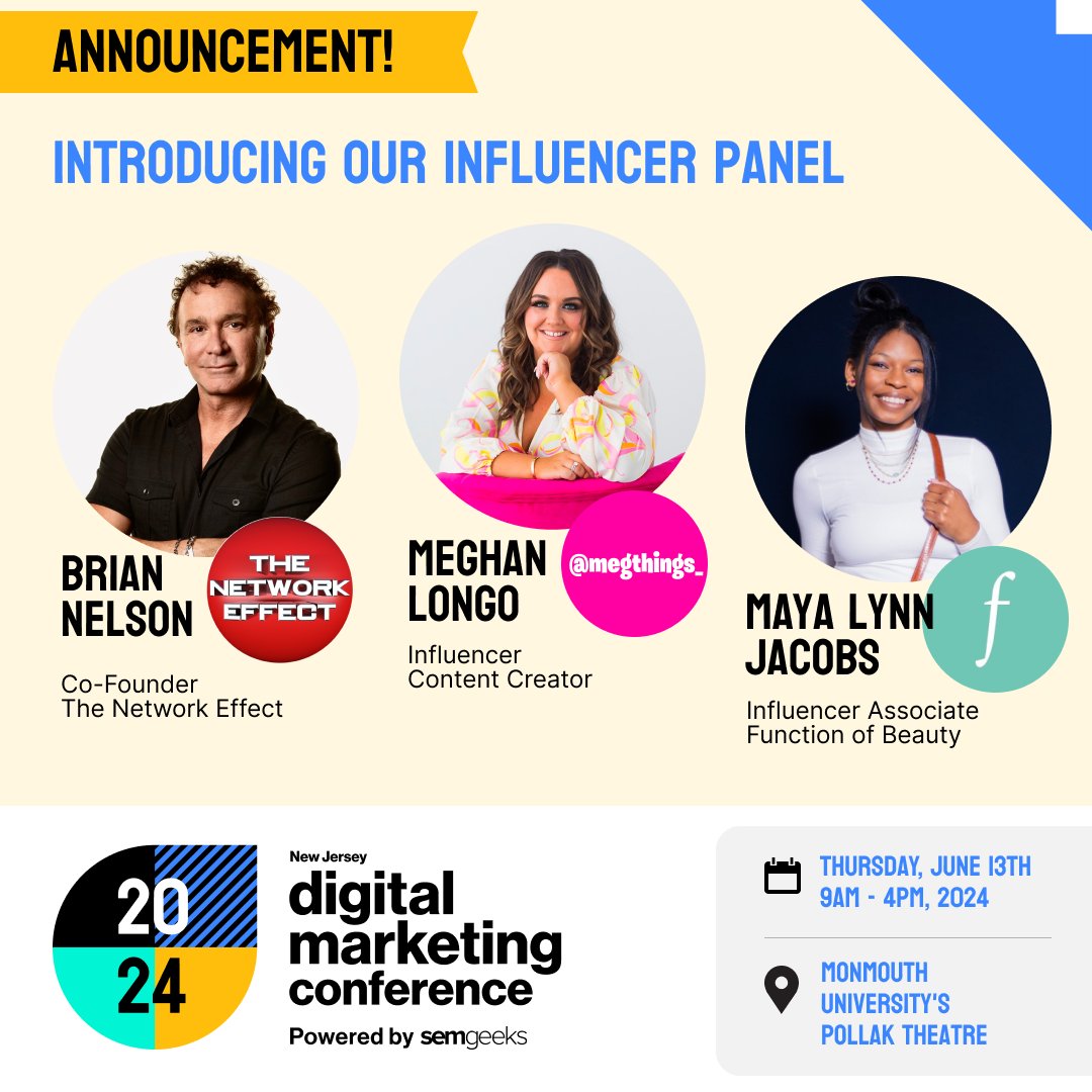 NJDMConf's tweet photo. Feeling stuck with your influencer strategy? Join us for an INSIDER PANEL at NJDMC5 with TOP INFLUENCERS &amp; industry leaders! ✨

Grab your tickets &amp; use code NJDMC20 for $20 off! ️https://t.co/4KlyLAfLid

#NJDMC5 #InfluencerMarketing #DigitalMarketing #GetTickets #LevelUp #njdmc https://t.co/Hd33Z1b5vN