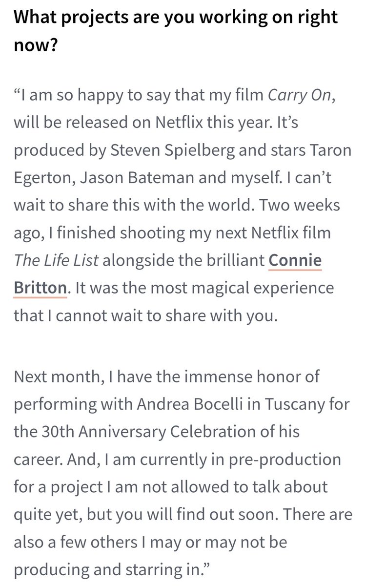 🚨 See you on SCT also

.@SofiaCarson is teasing new projects, talks about 'Carry-On' and 'The Life list' and her performance with Andrea Bocelli for New Beauty !