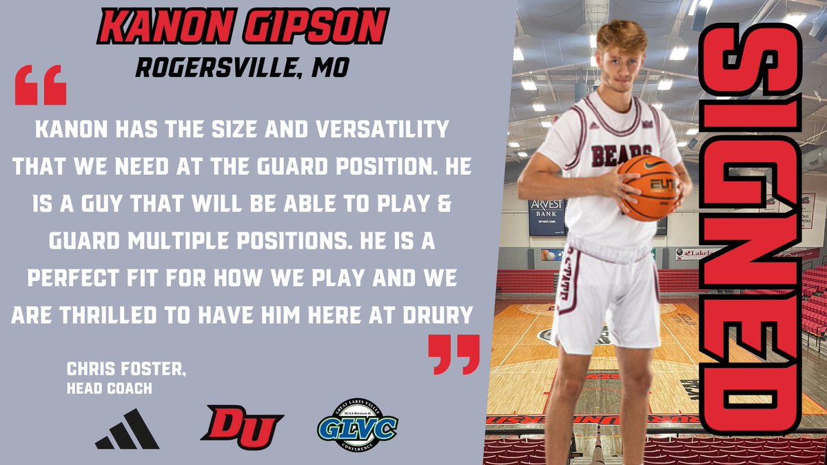 DruryMBB's tweet photo. 🚨Spring Signee🚨

Transfer Sophomore - Kanon Gipson

6'4 Guard out of Rogersville, Missouri

Kanon is coming to Drury after attending Missouri State the last two years

Follow Kanon on Twitter - @Kanongipson0212 https://t.co/HWQFt8cUhb