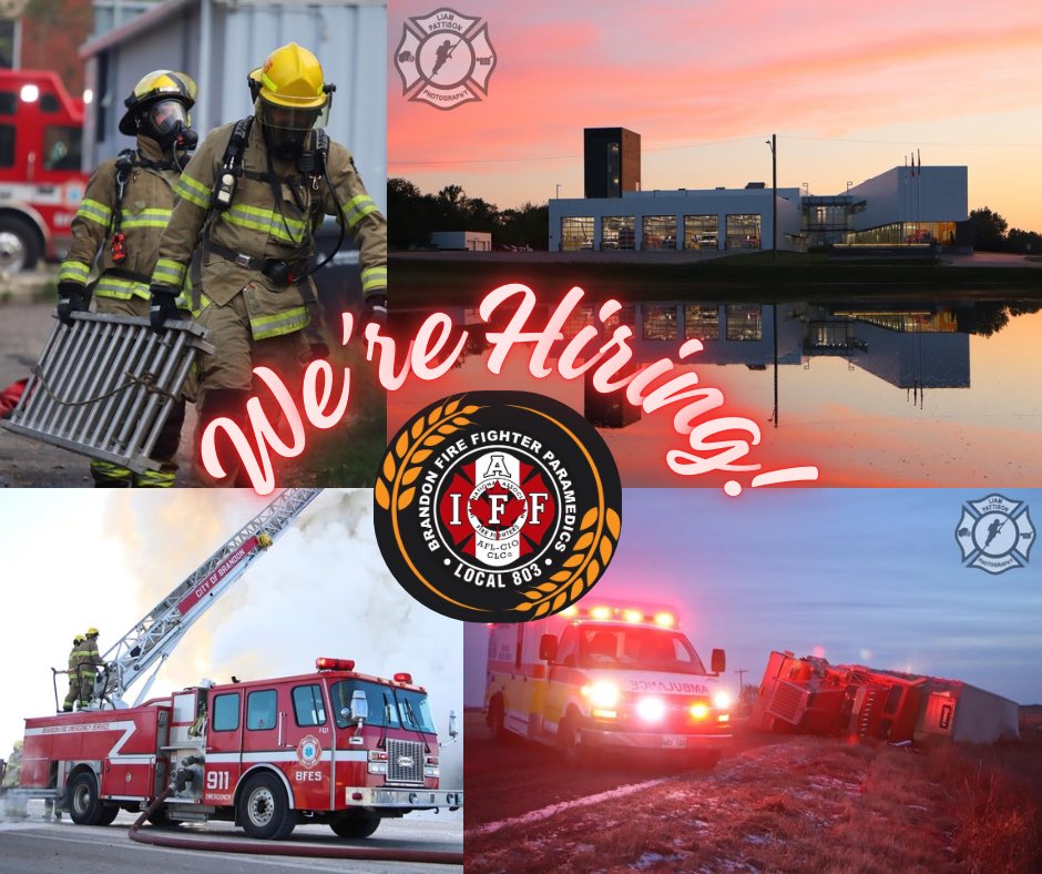 We’re hiring Firefighter/Paramedics and Community Paramedics!
Firefighter/Paramedics or Paramedic Short List

jobbank.brandon.ca/#jobDetailPos2…

Community Paramedic Short List

jobbank.brandon.ca/#jobDetailPos2…