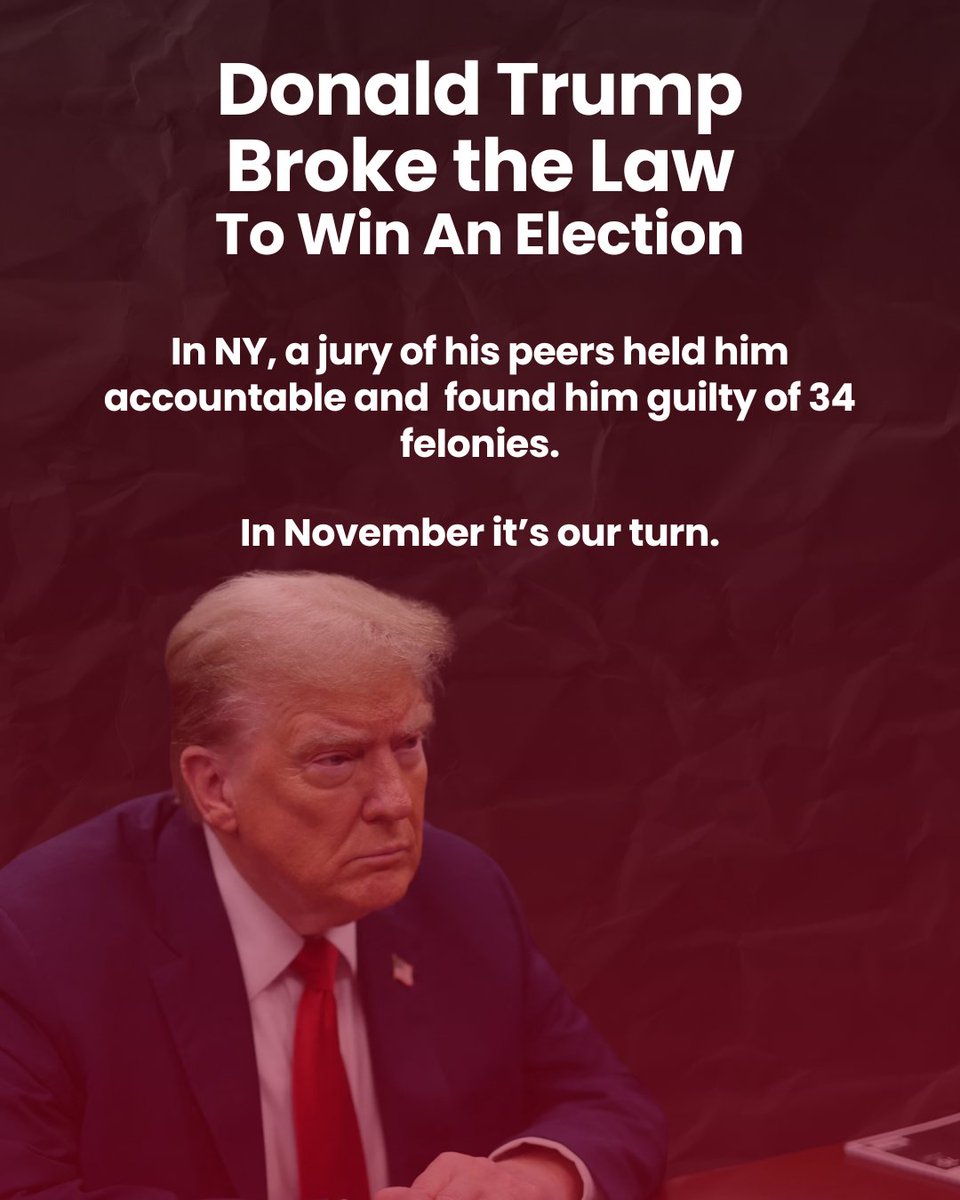 MurMur_Impact's tweet photo. He broke the law to conceal information from the American people to win an election. Yesterday, 12 Americans of his peers held him accountable. In November, it's our turn. https://t.co/9hdid7beDp