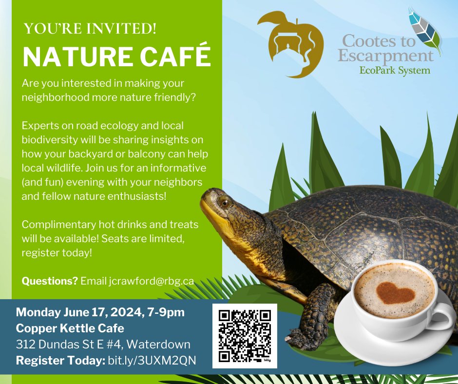 On June 17th, 7-9pm the Cootes to Escarpment EcoPark System invites you to an informative (and fun) evening with your neighbors and fellow nature enthusiasts at the <a href="/copper_kettle_/">Copper Kettle Cafe</a>  in Waterdown!  Spaces are limited - register today: eventbrite.ca/e/cootes-to-es…